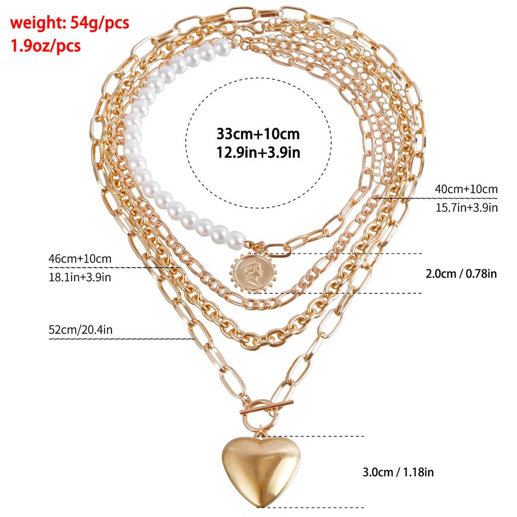 Jewelry, Beaded Necklace, Multi-Layer Imitation Pearl Necklace, Exaggerated Love Retro Necklace