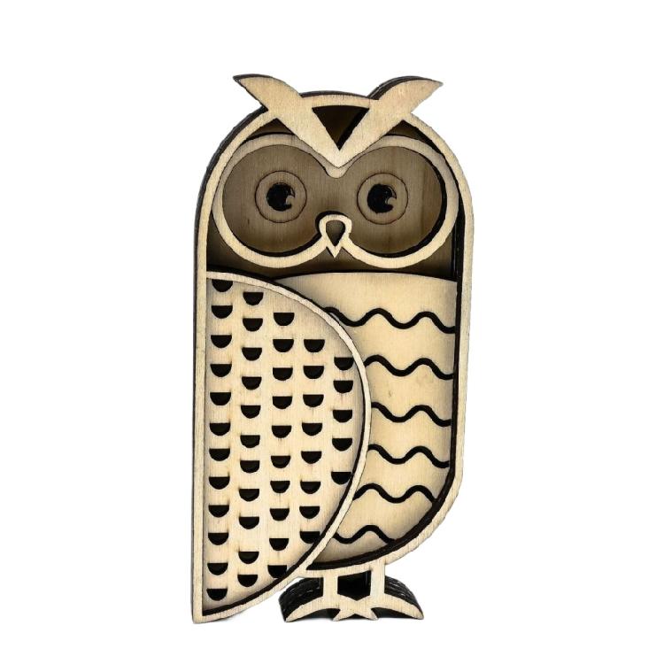 Figurine Hibou Sculpture sur Bois Multicouche Miniature Ornement Artisanat Fait Main Pour Étagères de Livres Arrangement Décoratif de Bureau