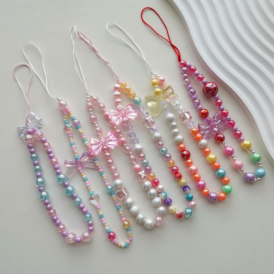 

Милый цветной искусственный жемчуг, акриловый бант, бисер, ювелирная цепочка для мобильного телефона, шнур, ремешок на запястье, подвеска для женщин