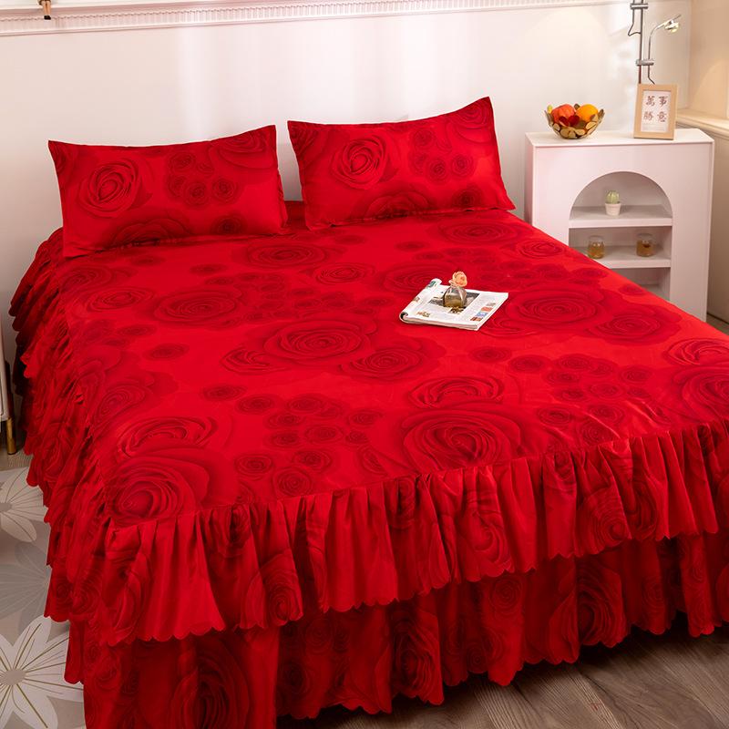 Bedroom Household Single-piece Sanding Bed Skirt Solid Color Skin-friendly Bedspread Bed Cover Bedroom Student Dormitory Sheets