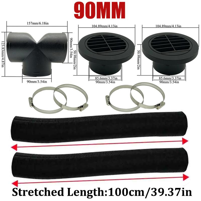 42mm 60mm 75mm 90mm Car Air Diesel Parking Heater 2x Air Outlet Vent + T/YPiece + Duct Pipe + 2x Clamps For Webasto Eberspacher