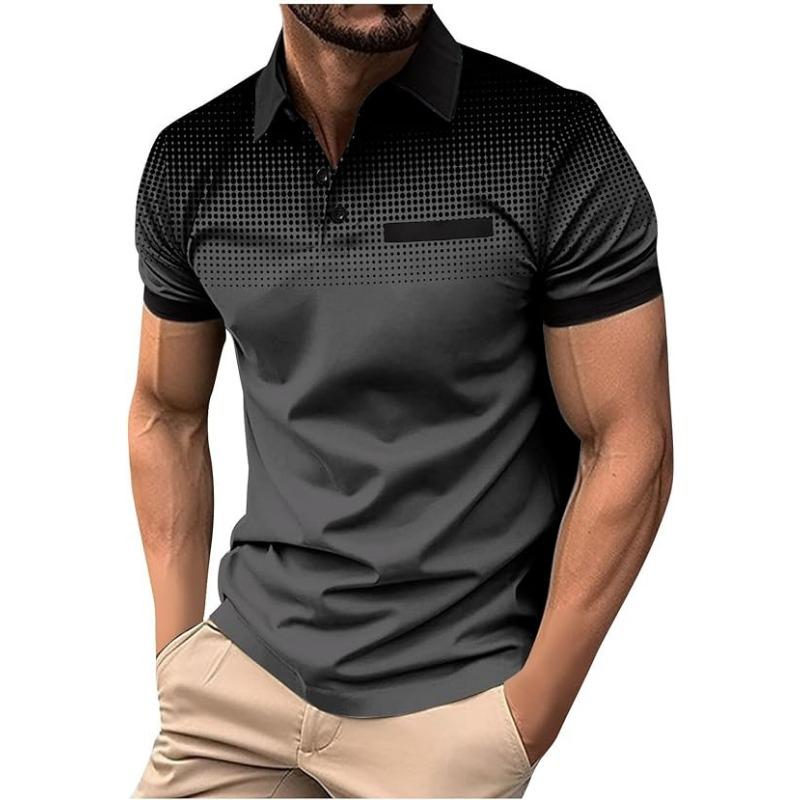Men's Summer Gradient Printed Polka Dot Short Sleeved Polo Shirt