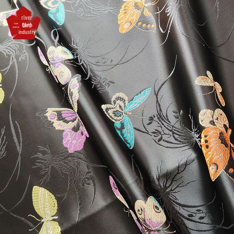 Women's High-End Black Butterfly Jacquard Vest Fabric - Chinese Style Decorative Yarn-Dyed Material
