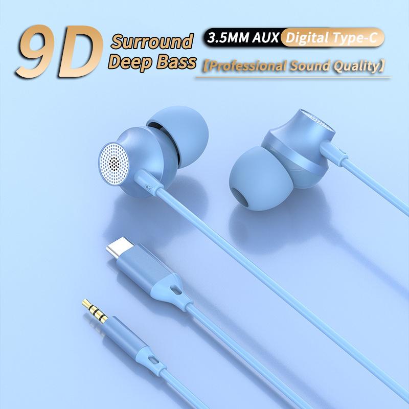 9D HIFI Kovová drátová sluchátka s těžkými basy Digitální Typ-C/3,5mm AUX S mikrofonem Špuntová sluchátka Sportovní Hudební náhlavní souprava Pro iPhone 15/16 Samsung Android