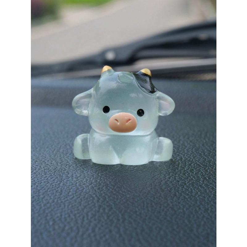 6pcs Luminous Little Cow Car Ornaments Interior Decorations Car Center Console Rearview Mirror Decorations