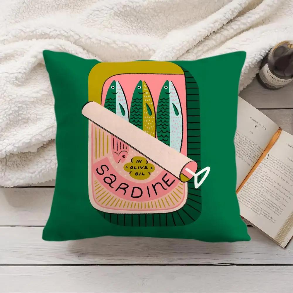 Sardine Cans Art Ins Cushion Cover Silky Short Plush Invisible Zipper Dustproof Sofa Pillow Case For Home Decor