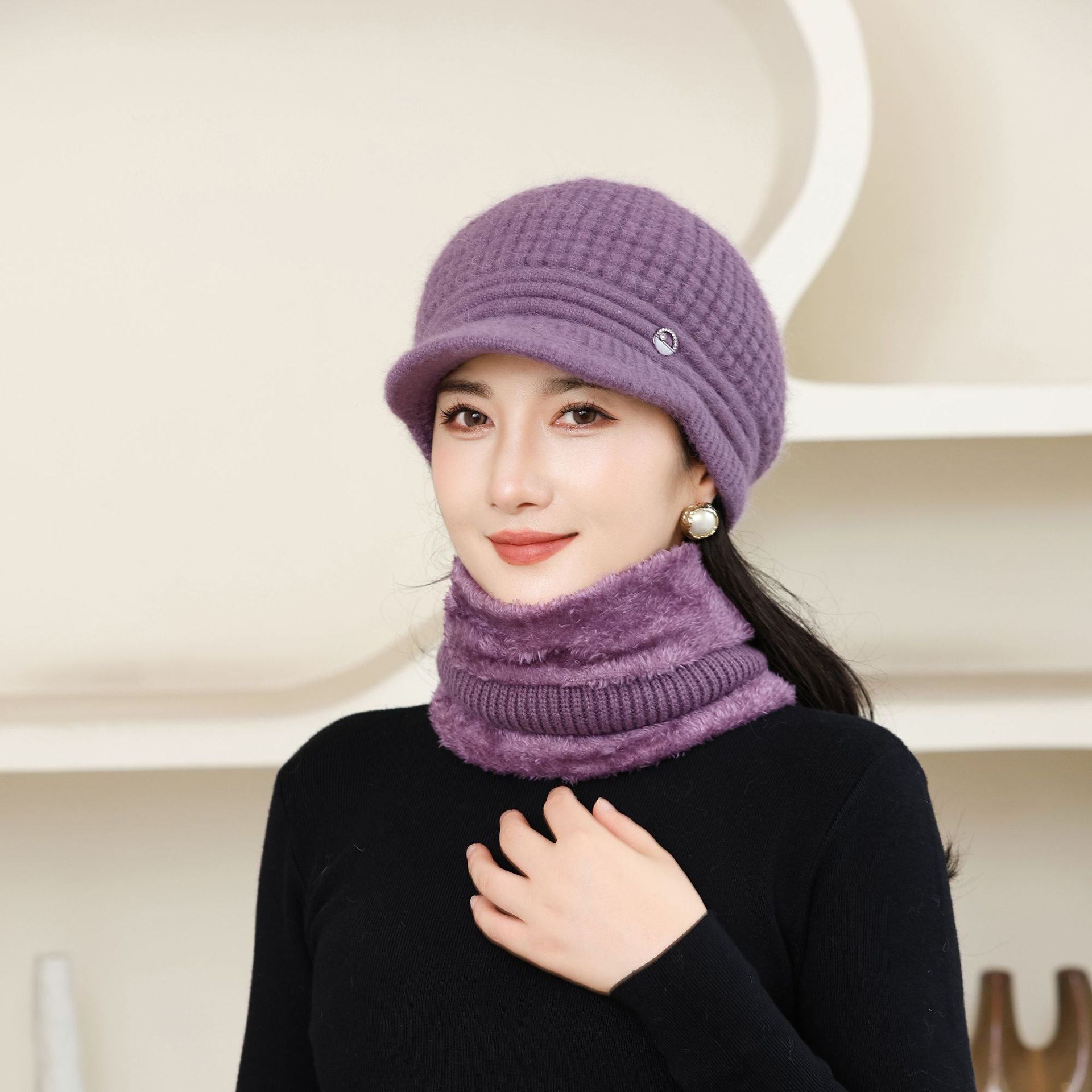 

Winter Hat Old Lady Warm Plus Velvet Ear Protection Hat Plus Velvet Mother Hat Rabbit Hair Man Knit Hat average size