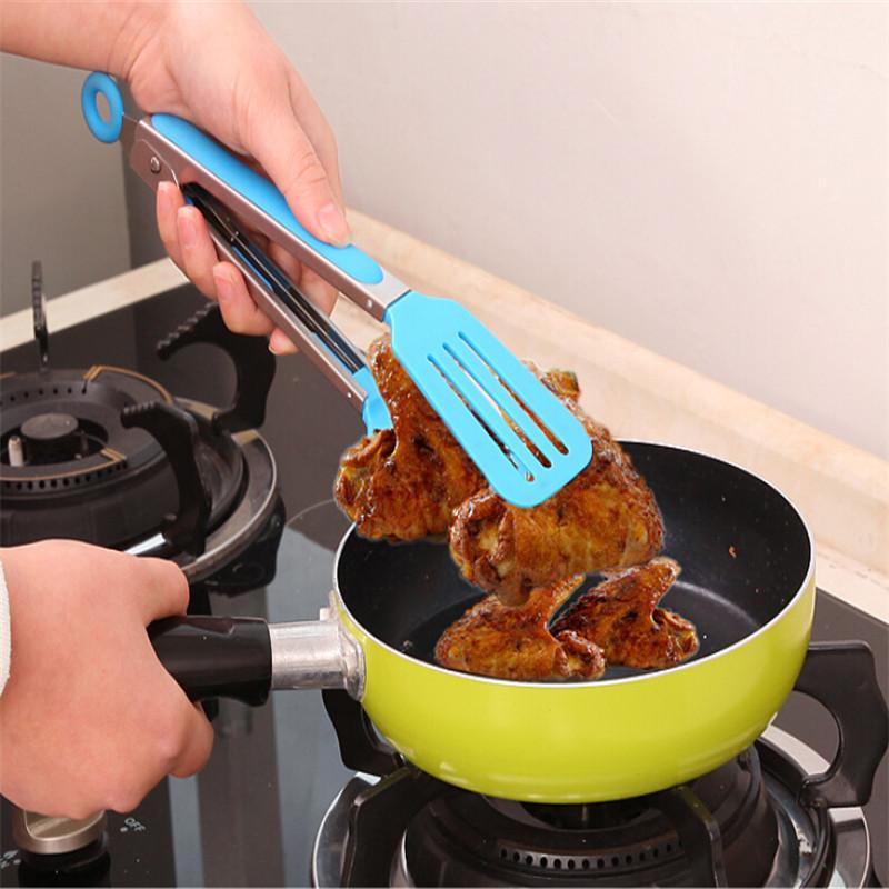 1Pc Stainless Steel Food Tong Dessert Pastry Tweezer BBQ Clip Salad Nylon Shank Cooking Clamp Kitchen Baking Tool