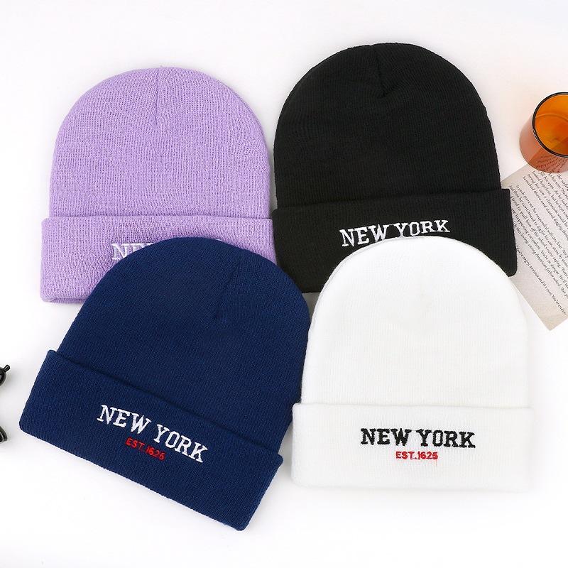 rkNewYo autumn and winter beanie hat letter embroidery versatile warm wool hat men's and women's knitted hat