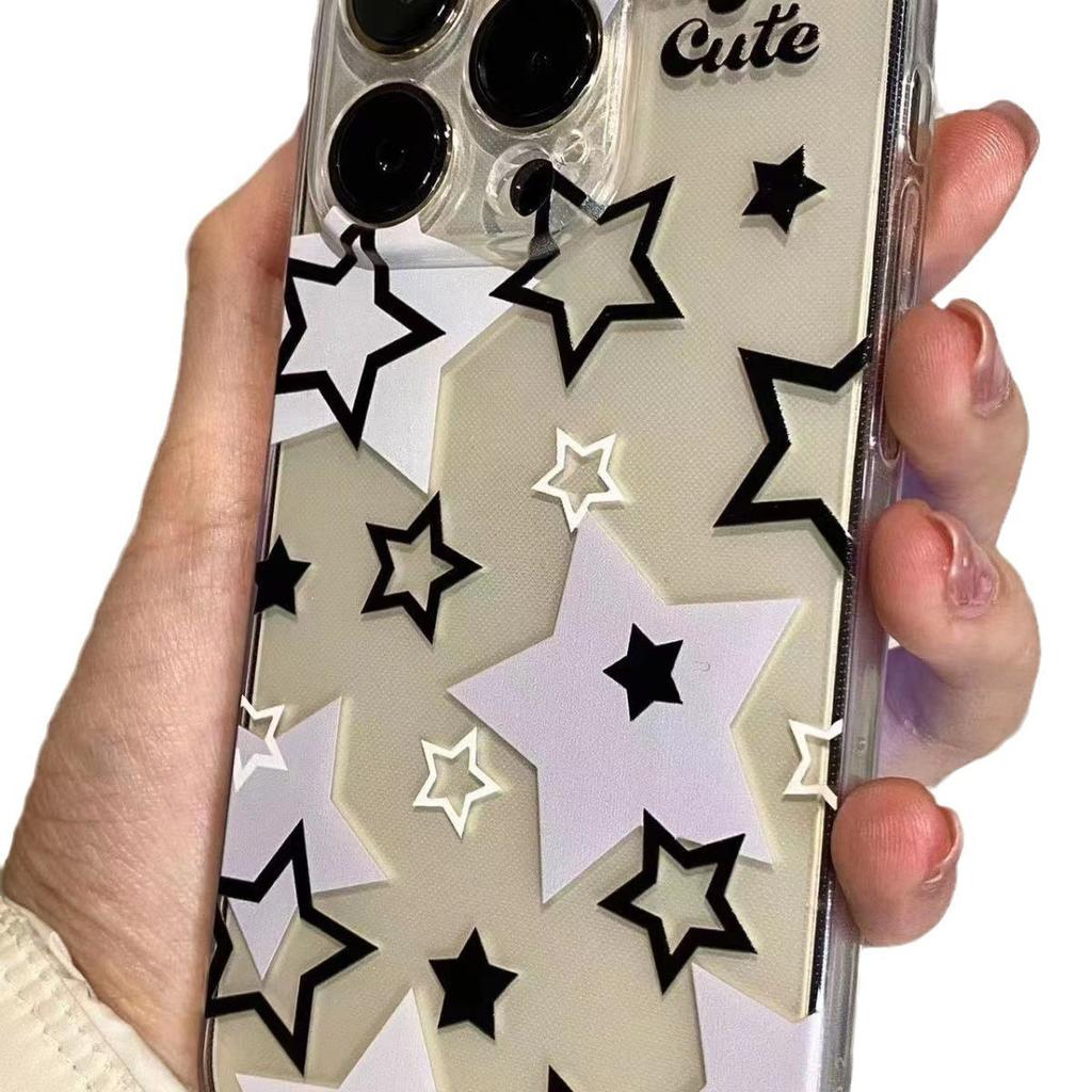 Xiaohongshu same black and white star Apple 16promax mobile phone case 15/12 all-inclusive xr/xs straight edge 7/8p soft