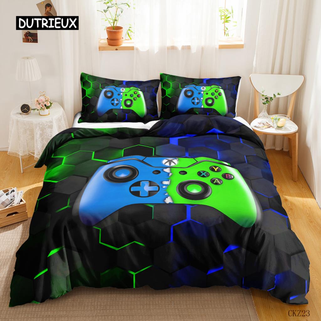 Game Duvet Cover Set Game Contoller Comforter Cover for Kids Boys Teens Player Game Double Queen King Size Polyester Bedding Set