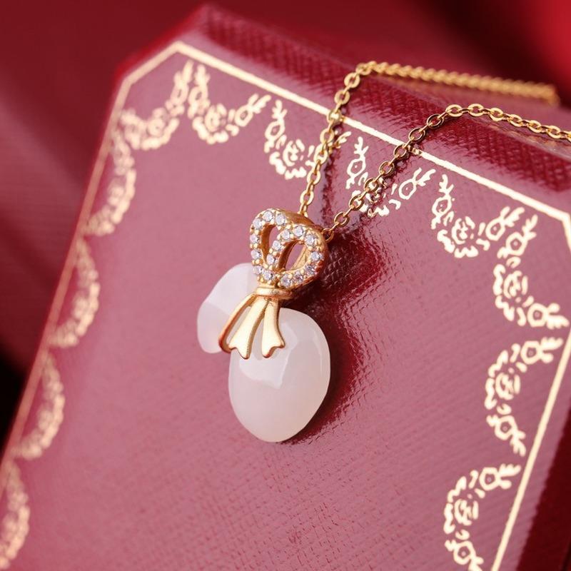 Tancise 925 Sterling Silver Classic Women Jade Necklace Pendant Zircon Fashion Gift