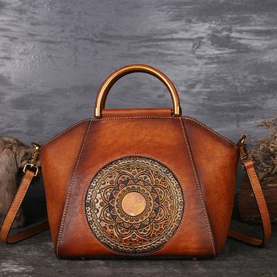 Genuine Leather Women Crossbody Bag Vintage Totem Embossing Ladies Handbags Shoulder Bags