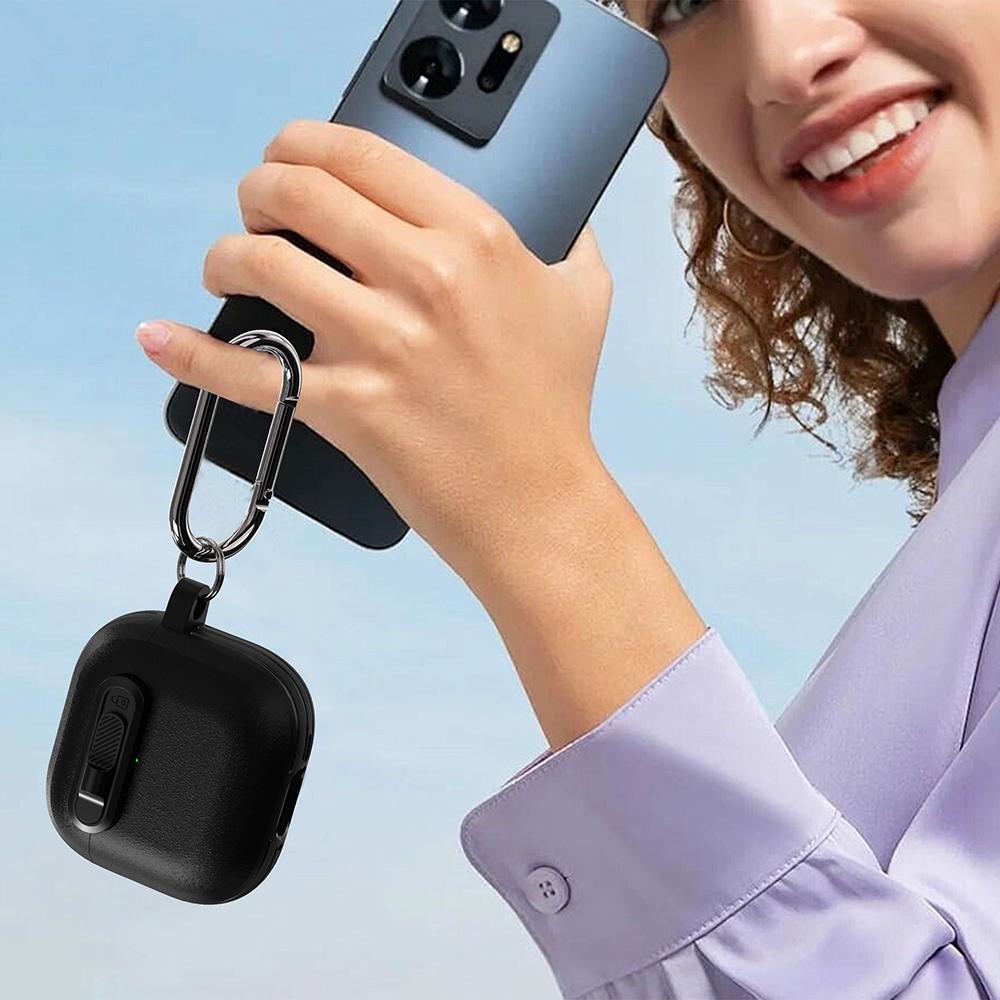 For AirPods 4 Protective Case Lock Buckle Switch TPU + PC Wireless Earphones Cover with Carabiner