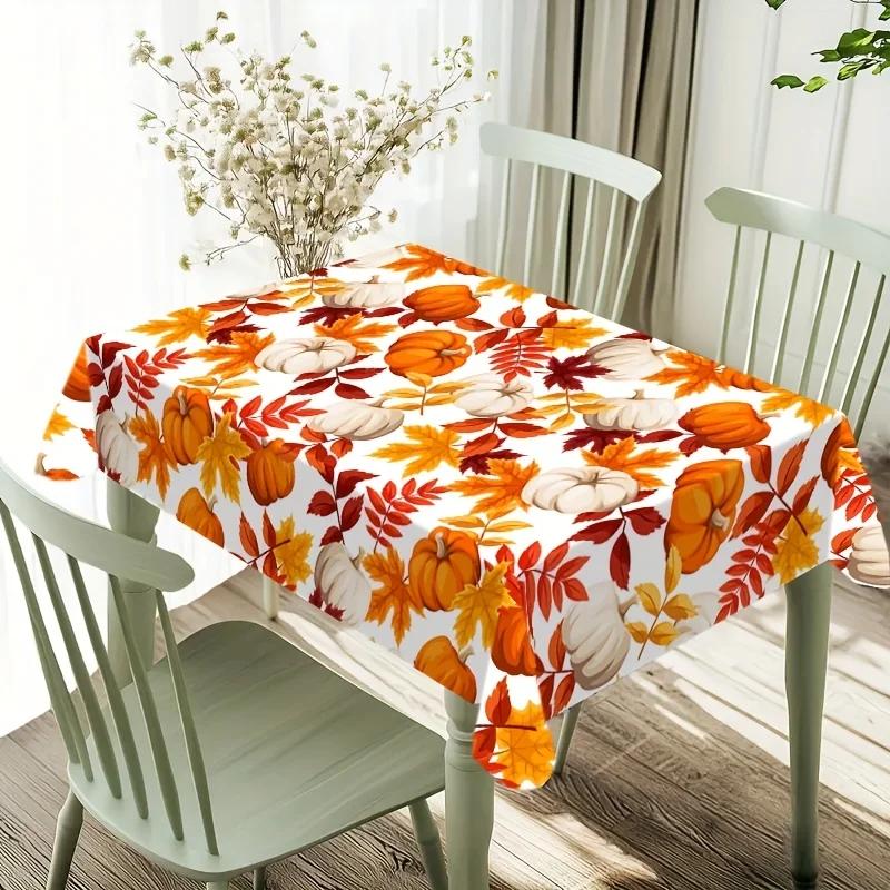 Autumn Pumpkin Maple Leaves Tablecloths For Table Decoration Fall Thanksgiving Harvest Rectangle Table Cloth Kitchen Party Decor