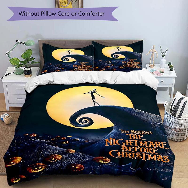 3pcs Set Nightmare Before Christmas 1pc of Quilt Cover+2pcs of Pillowcase, No Core, Print Bedding, All Seasons Bedroom Setting072