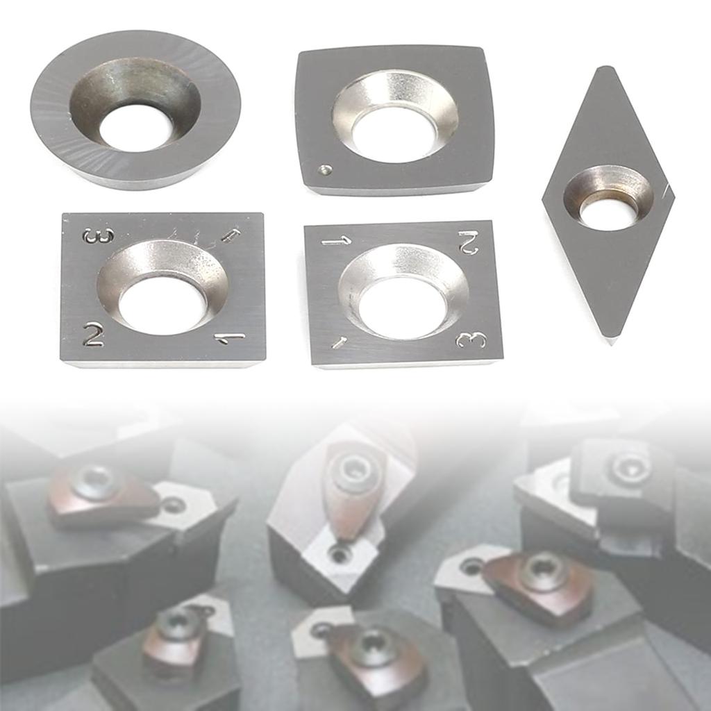 5Pcs Turning Carbide Cutter Inserts Square Diamond Round Shape Combination Set For Wood Turning Working Lathe Tool
