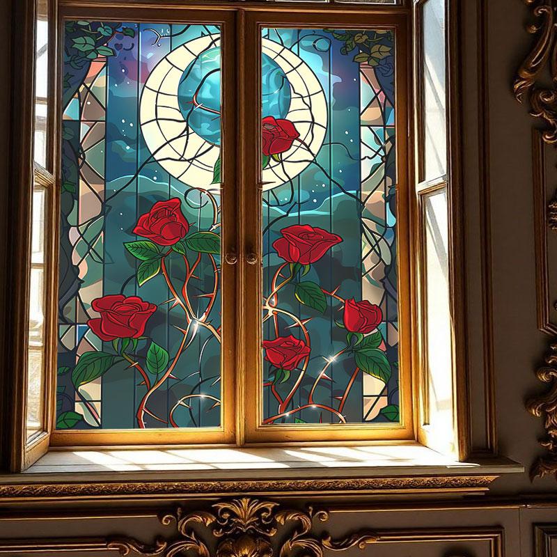 Bunte europäische Vintage Buntglas Kirchenfolie Heim- und Bürofenster Sichtschutzfolie PVC Selbstklebende Aufkleber