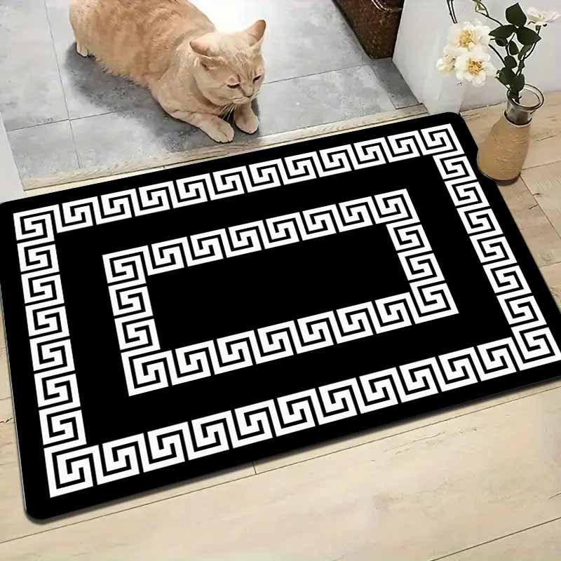 Greek Key Border Flannel Area Rug Classic Geometric Non-slip Floor Mat for Living Room Bedroom Sofa Decor Carpet