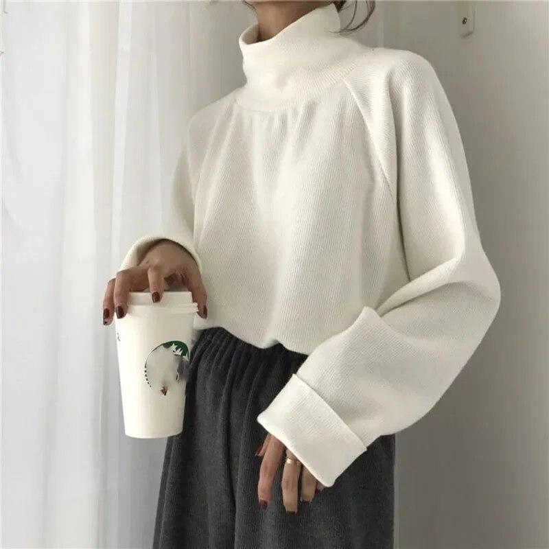 Rollkragenpullover für Damen, warm, dünn, lockerer Strick, weißer Pullover, gestrickt, Basic-Oberteil, zieht kintwear Frühling und Herbst