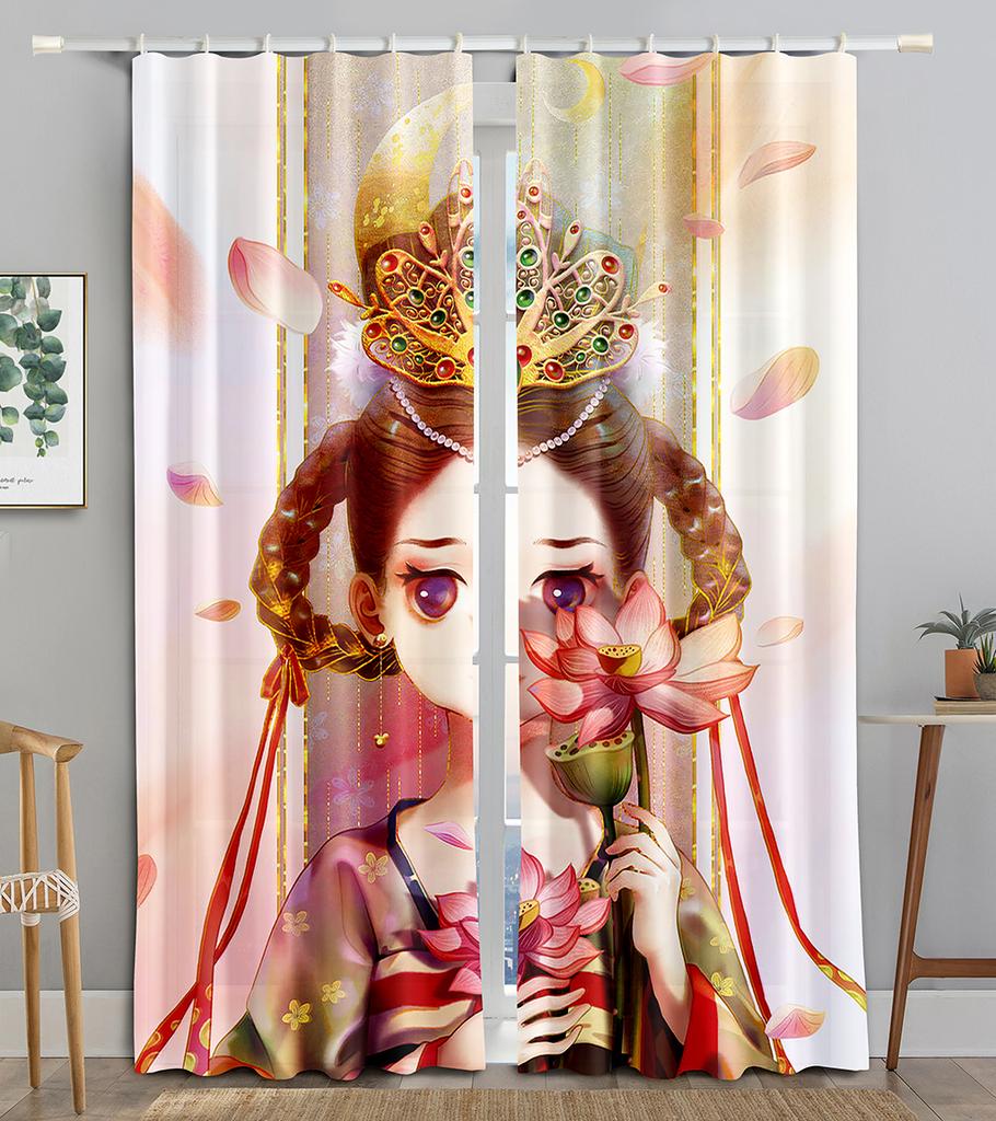 Chinese Animated Maid TraditionalOpera Blackout Window Panel Curtain Living Room Room Bedroom Bathroom Kicthen Door Cupboard Decor Hooks