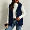 Gilet da donna alla moda con cappuccio, chiusura a bottoni, coulisse, senza maniche e con tasche