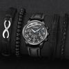 5PC Black Men's Watch Set Business Trend Classic Three Eye Dial Quartz Watch Bracelet Set Suitable for Daily Clothing Matching