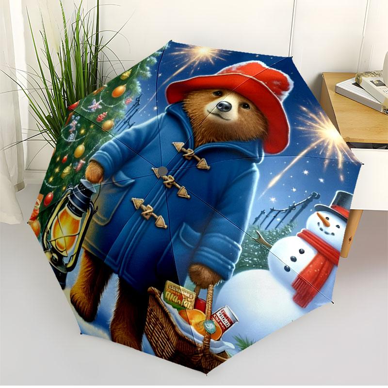 Paddington Bear Print Automatic Open Close Umbrella, Portable Foldable Umbrella, for Outdoor Commute Camping Trip, Ideal Birthday Gift