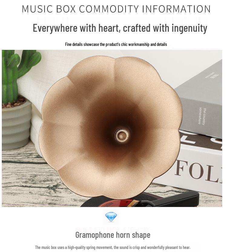 Mini Retro Gramophone Music Box - Rotating Record Player Ornament for Children's Holiday & Living Room Decor