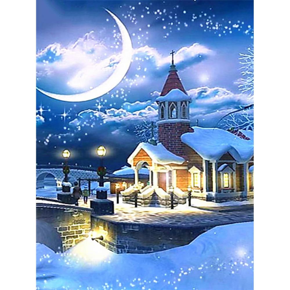 Diamond Painting 5d Snow Scenery Home Decoration Accessories Mosaic House Handmade Gift Diamond Art