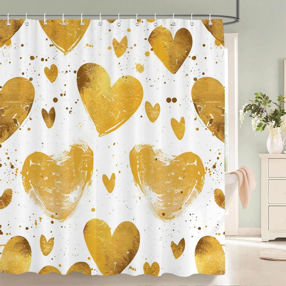 Romantic Heart-Print Shower Curtain with Hooks  Sweet Decor for Bathrooms, Reinforced Eyelets & Easy To Clean