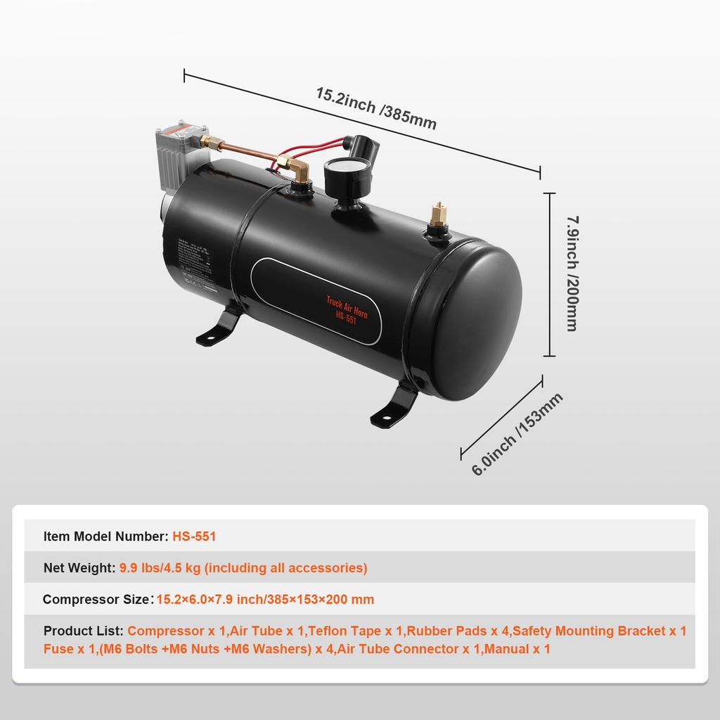 SucceBuy 12V Air Compressor with Tank 3/6L Train Horn Air Compressor 120psi Air Compressor System for Train Horn/Inflating Tire