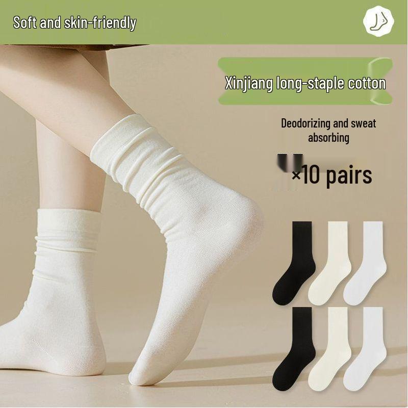 8 Pairs Women's Xinjiang Cotton Socks - Breathable, Odor-Resistant Mid-Calf and Over-the-Knee Styles