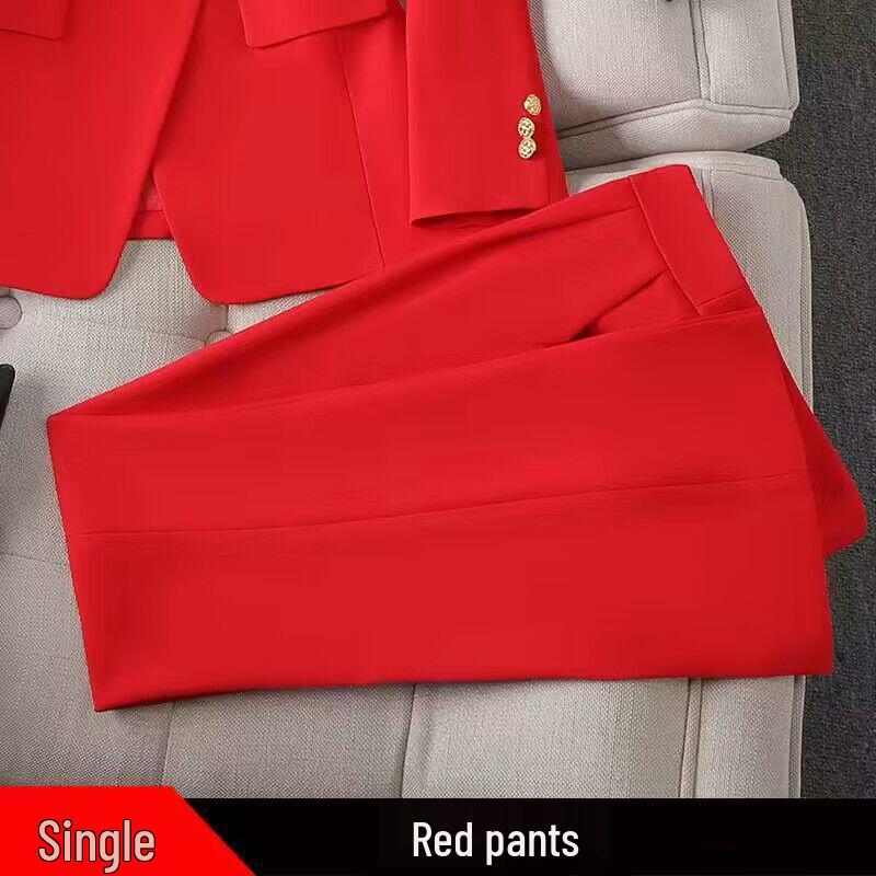 Women's Rose Red Elegant Three-Piece Suit: Spring/Fall Long Sleeve Jacket.