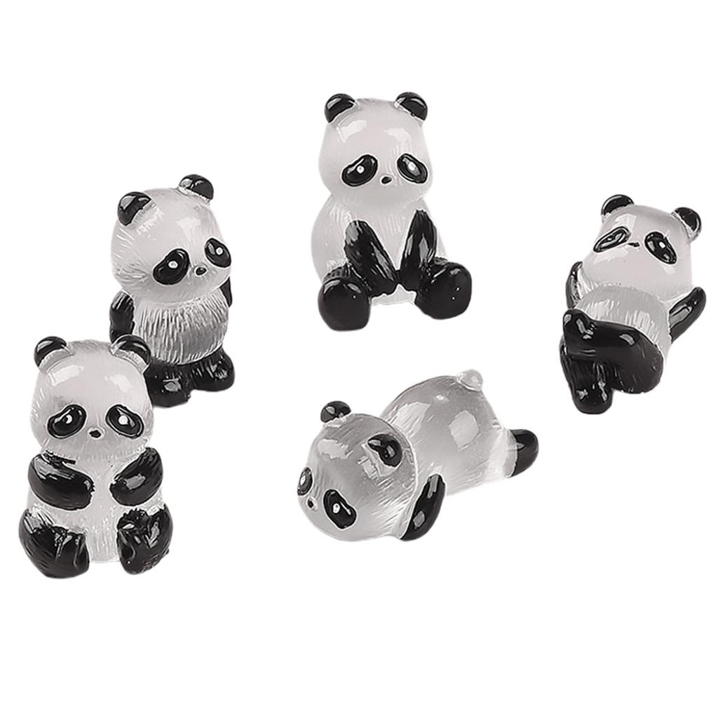 5Pcs Cute Luminous Panda 3D Resin Crafts Glow in Dark Pandas Statue Micro Landscape Figures Decorative DIY Home Ornament