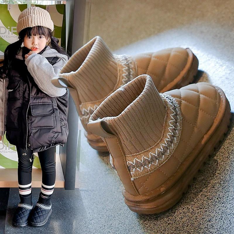 

Детские носки, износостойкие ботильоны с густым мехом, зимние новые детские короткие зимние ботинки на плоской подошве 2024 года, нескользящие, размер 25-36 25 коричневый