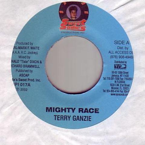 

7-дюймовая пластинка TERRY GANZIE / PLUCKY RANKS - Mighty Race / High Roller Sweet Sadies 2002 US Регги, Ска и Даб