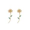 Korean Zircon Flower Tassel Stud Earrings, Gold-Plated with Diamond Inlay