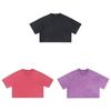 Streetwear Cotton Crop Top Tshirt For Women With Loose Fit And Retro Wash Effect