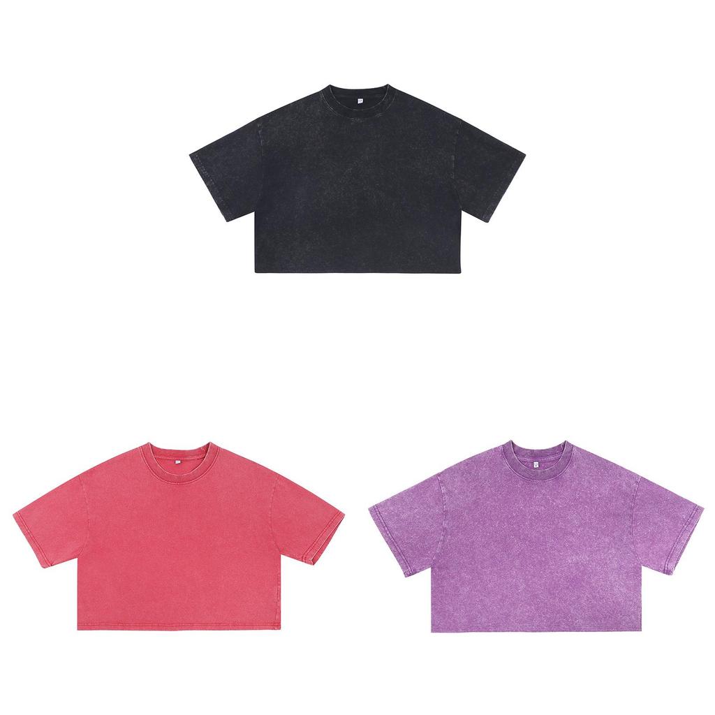 Streetwear Cotton Crop Top Tshirt For Women With Loose Fit And Retro Wash Effect