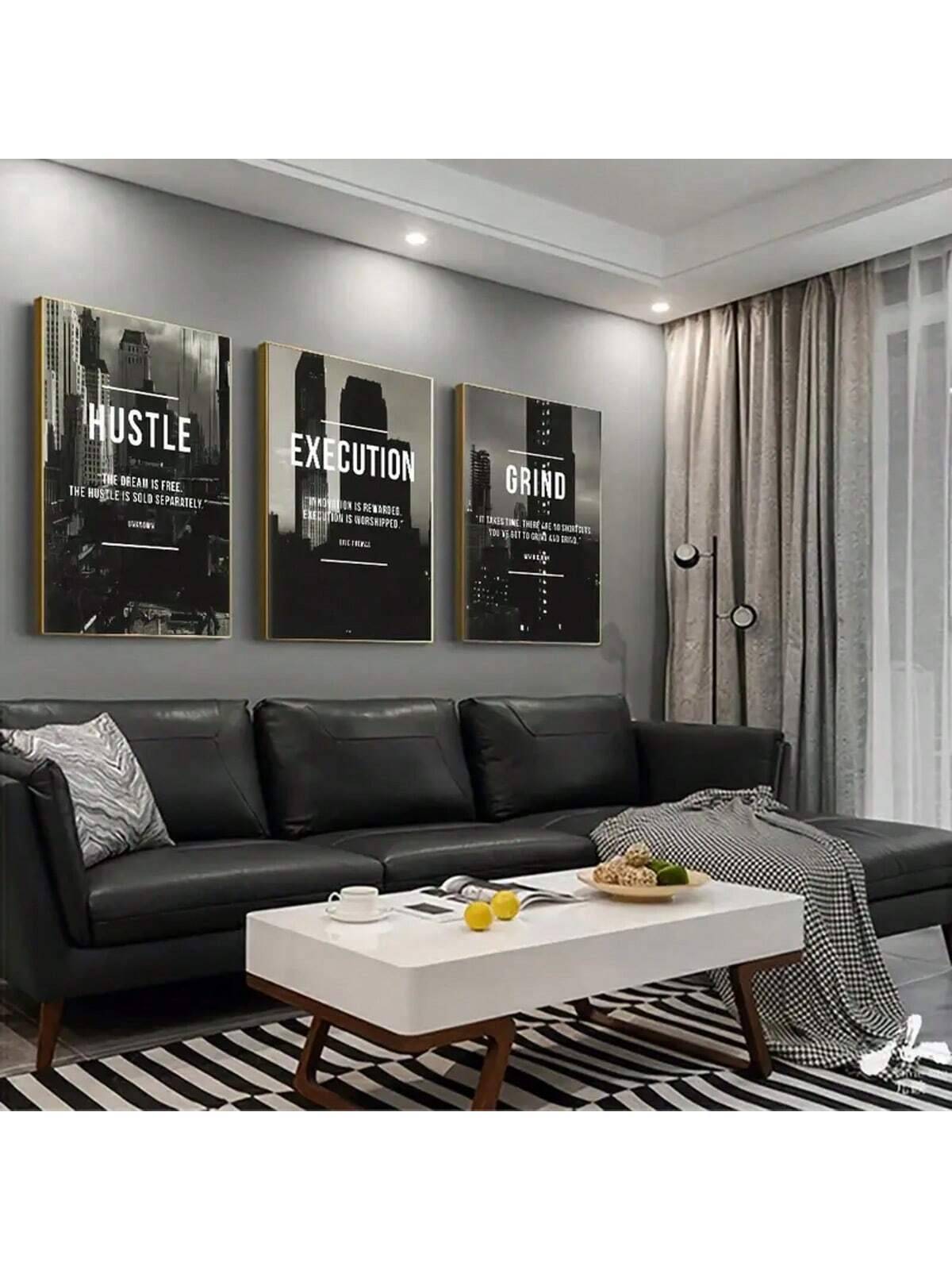 3pc Modern Abstract Hustle Grind Execute Wall Art, Motivational Home Office Canvas Painting Art, For Living Room Cuadros Decor, 20x30cm-3pcs