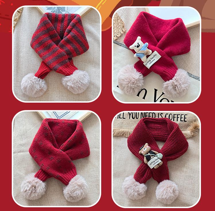 Korean Style Cute Red Knit Scarf for Children - Cozy Autumn/Winter Neck Warmer for Festive Season