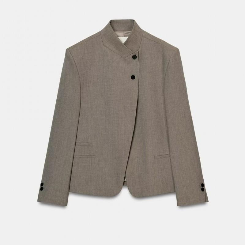 TAOP Dámský Ležérní Minimalistický Blazer s Vysokým Límcem Jednobarevný Dlouhý Rukáv Kancelářské Svrchní Oblečení