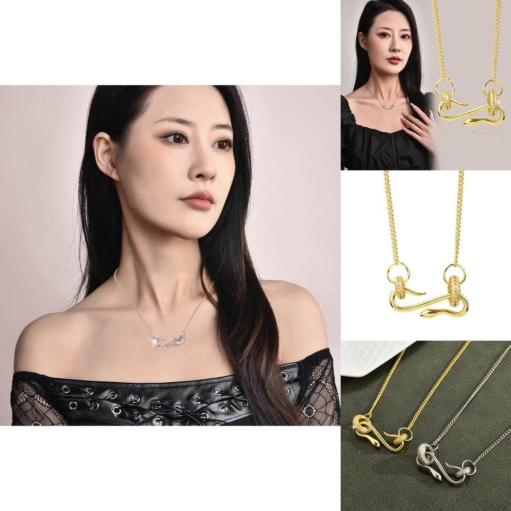 Elegant Snake Design Titanium Steel Choker Necklace For Women With Diamond Inlay