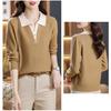 Women Sweater Fake Two-Piece Design Lapels Long Sleeve Fitted Casual Top Autumn
