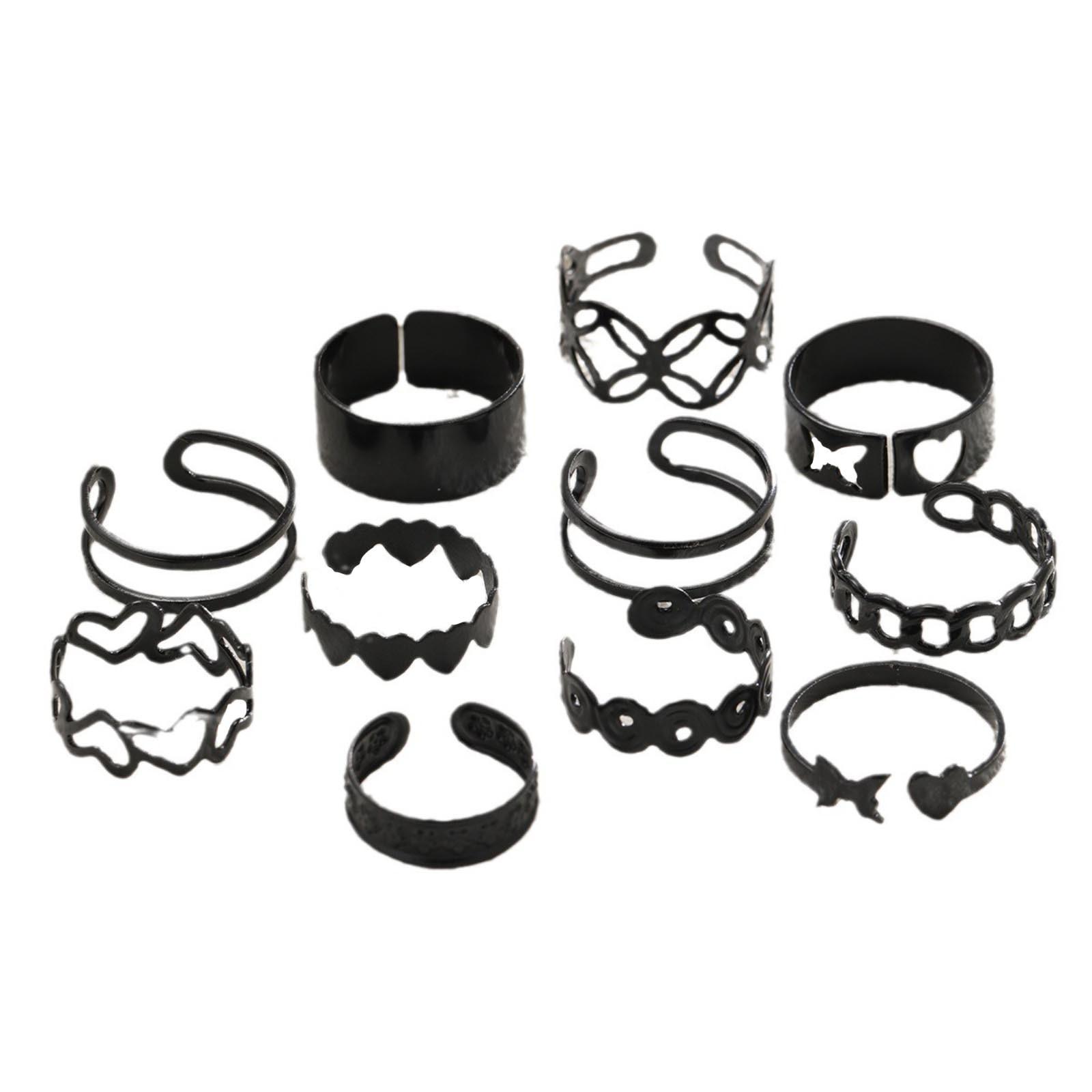 

Модное креативное полое кольцо Love Butterfly Swimming черное кольцо из 11 предметов в стиле хип-хоп для мужчин и женщин One Size чёрный