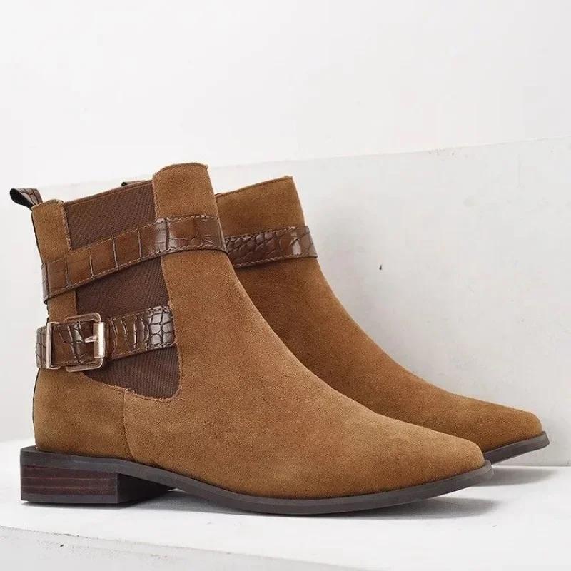 2024 New Autumn/Winter Hot Selling Women's Boots Outdoor Casual Low Heel Needle Buckle Side Zipper Pointed Boots for Women