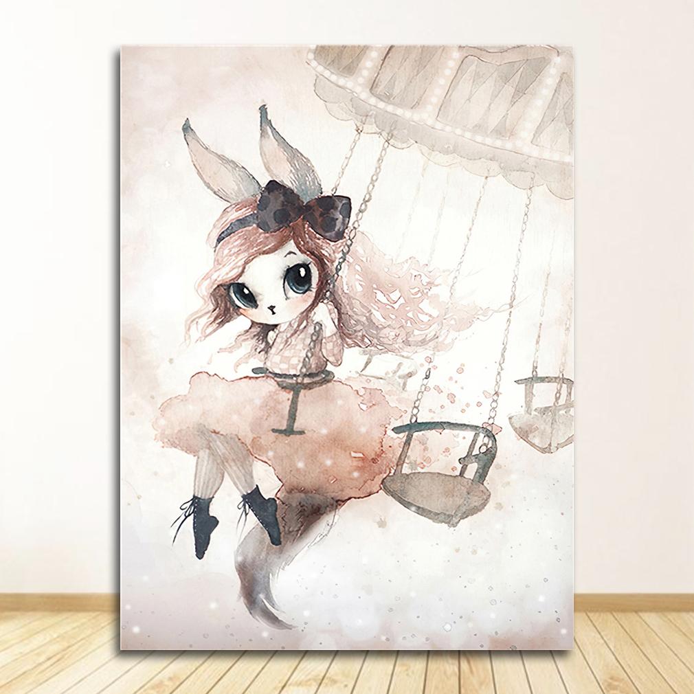 Picture Deer Rabbit Angle Wing Animal Abstract Sweet Living Room Home Decor Poster Print Nordic Canvas Painting Girl Bedoom Wall