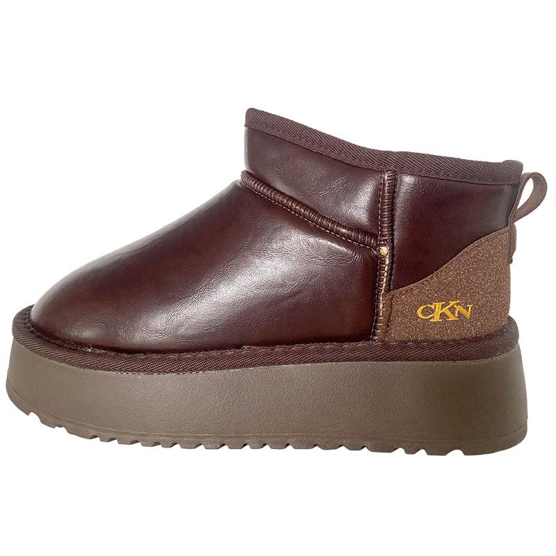 

A9873 кожаные зимние ботинки на толстой подошве женские зимние водонепроницаемые и теплые 2024 новые короткие женские ботинки северо-восточная хлопковая обувь 40 бордовый