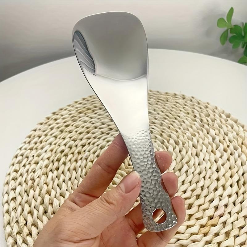 1pc Heavy-Duty Stainless Steel Rice Spoon - Mirror-Finish Grade Utensil with Elegant Textured Handle, Wide Bowl for Soup, Rice